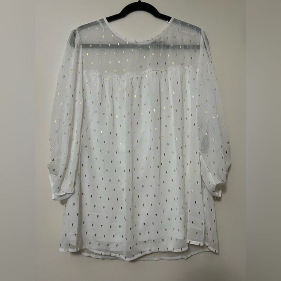 Sara‎ Michelle White Sheer Gold Metallic Dot Blouse 2X - Picture 1 of 6